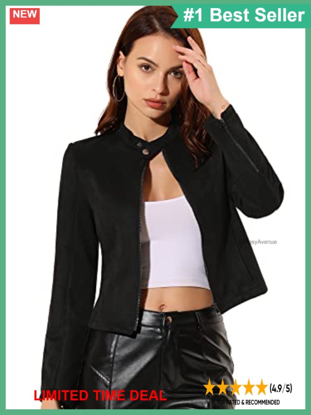 Faux Suede Moto Biker Jacket Zip Up Crop Coat Outerwear